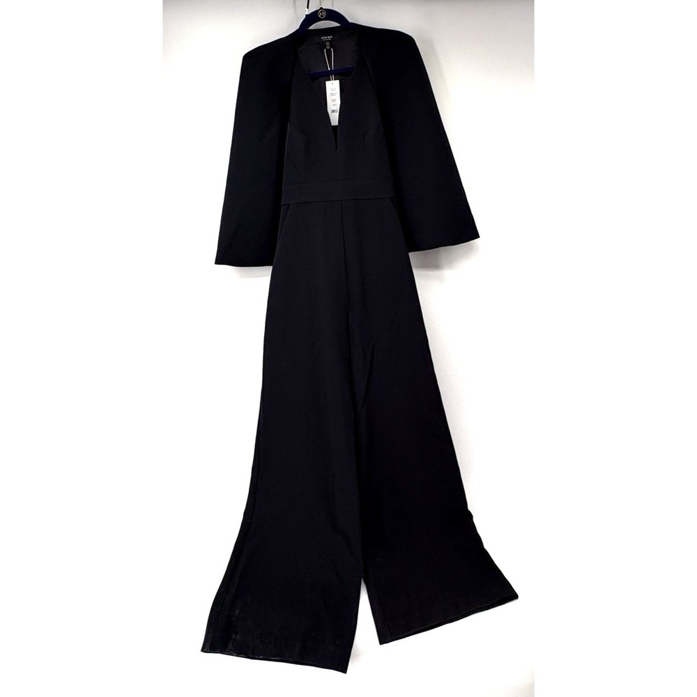 Ever New Jumpsuit Womens 6 Black Cape Wide Leg Slit Melbourne Yvette